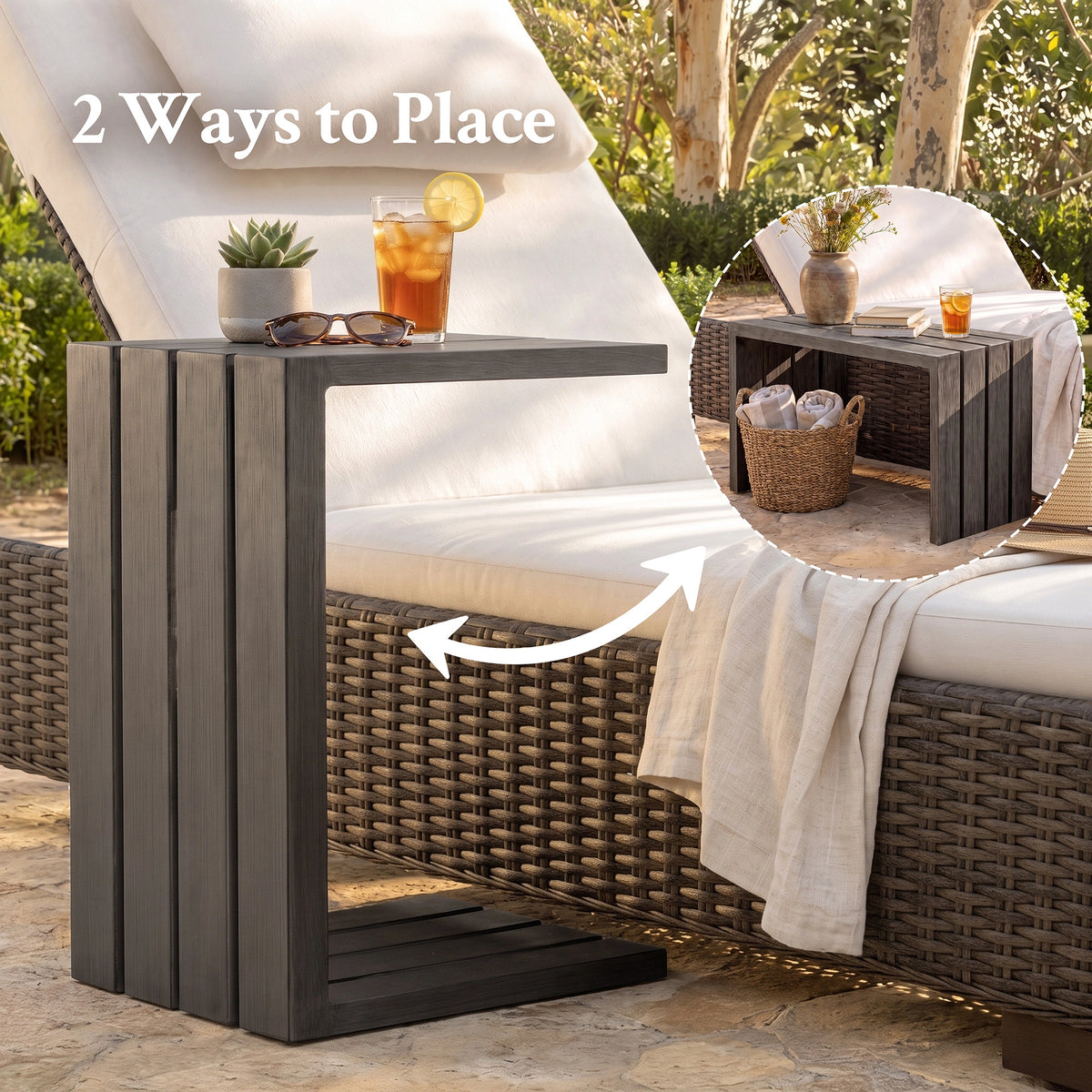 Outdoor Convertible C-Shaped Side Table