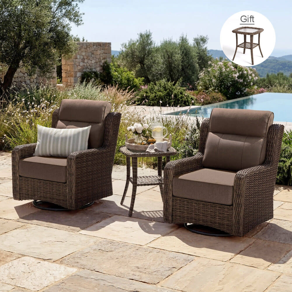 LOAM Outdoor Wicker Swivel Glider Chairs with Side Table