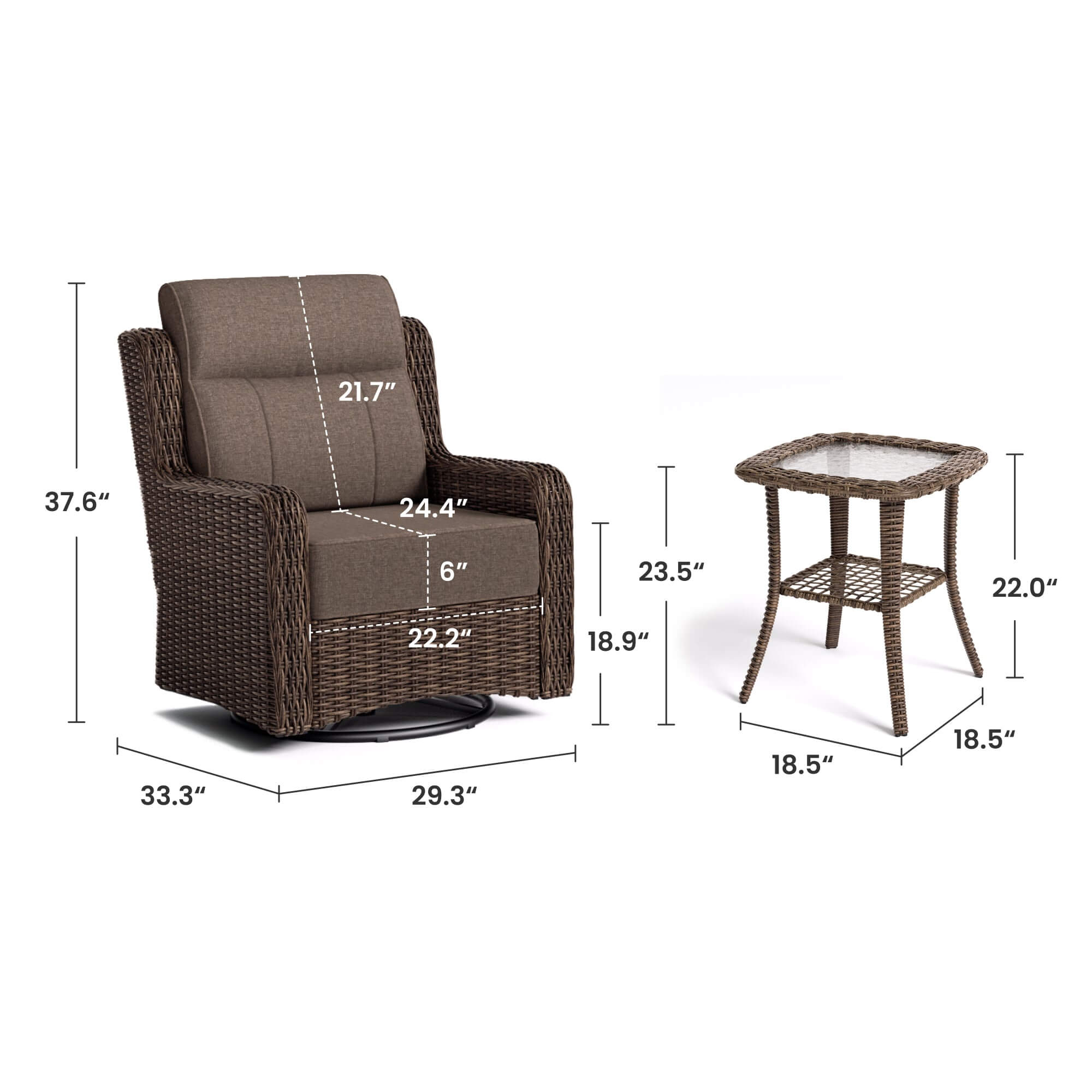 LOAM Outdoor Wicker Swivel Glider Chairs with Side Table