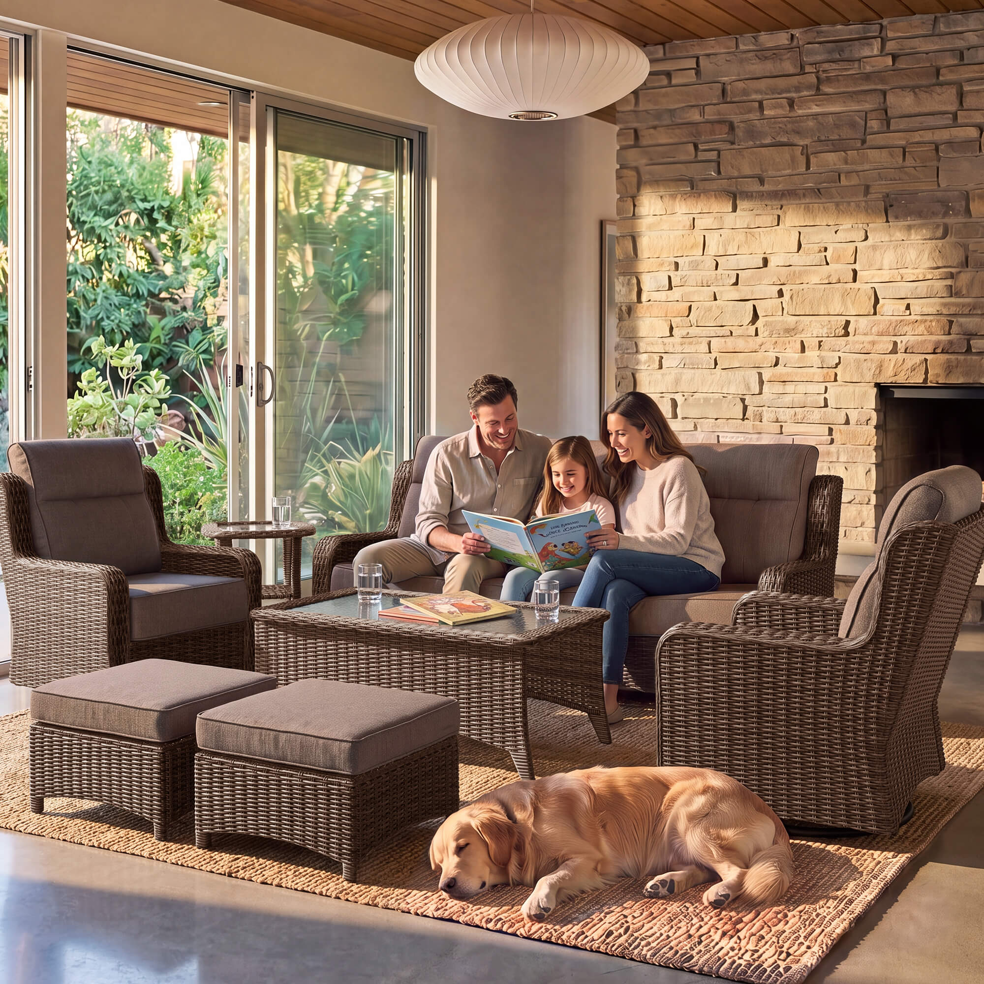 LOAM Outdoor Wicker Swivel Glider Chairs with Ottomans