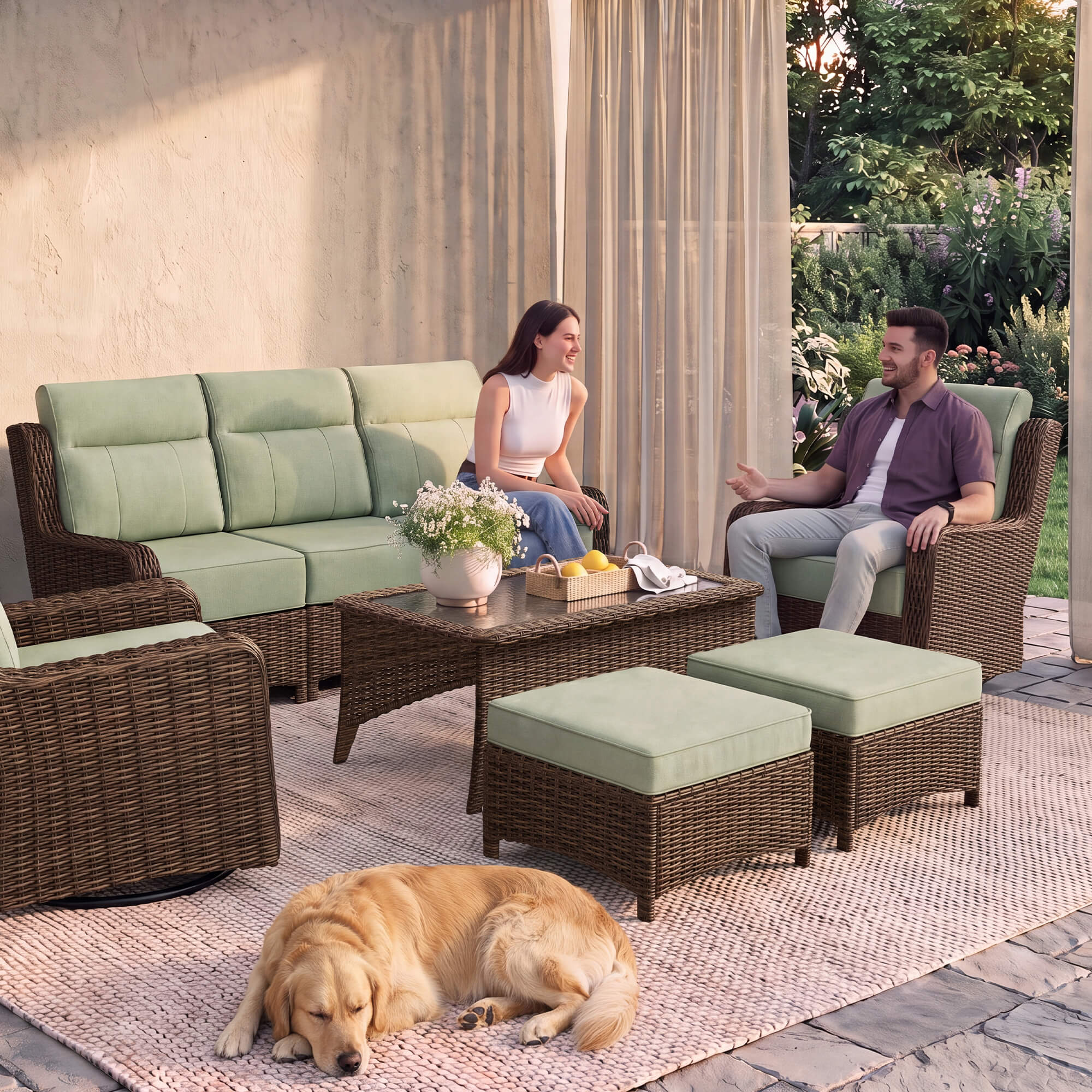 LOAM Outdoor Wicker Patio Furniture Set with Ottomans