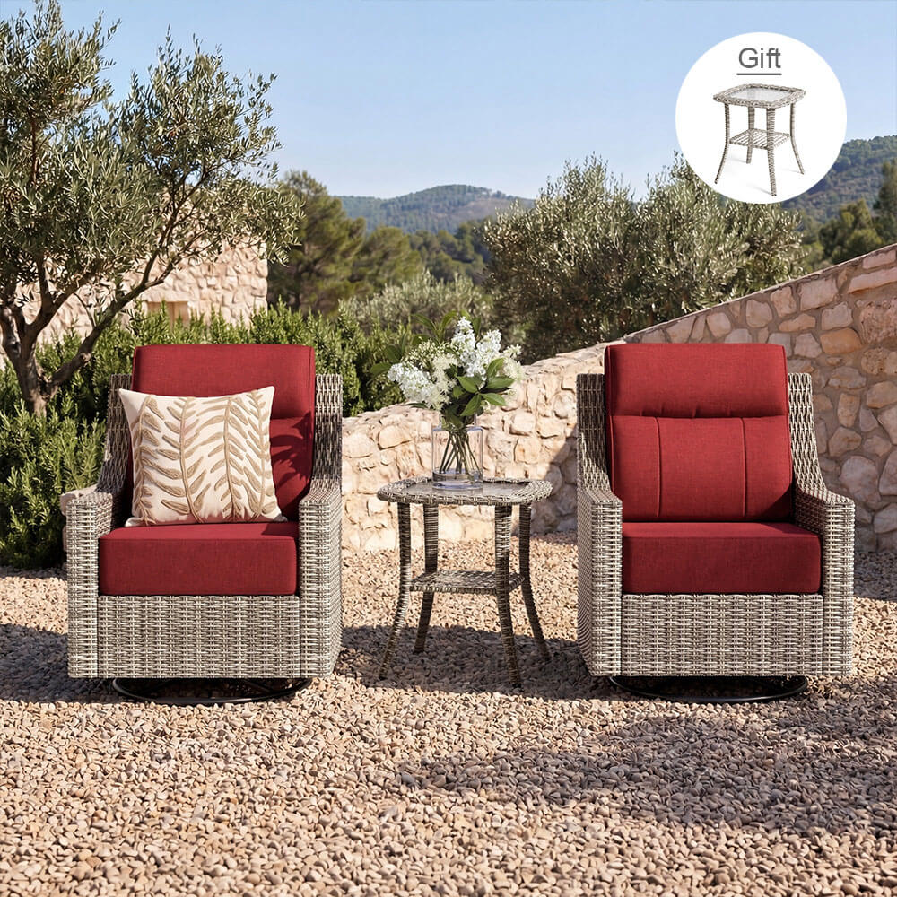 NEVE Outdoor Wicker Swivel Glider Chairs with Side Table