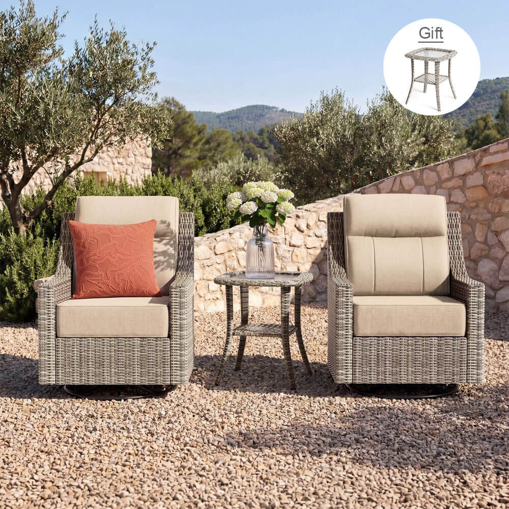 NEVE Outdoor Wicker Swivel Glider Chairs with Side Table