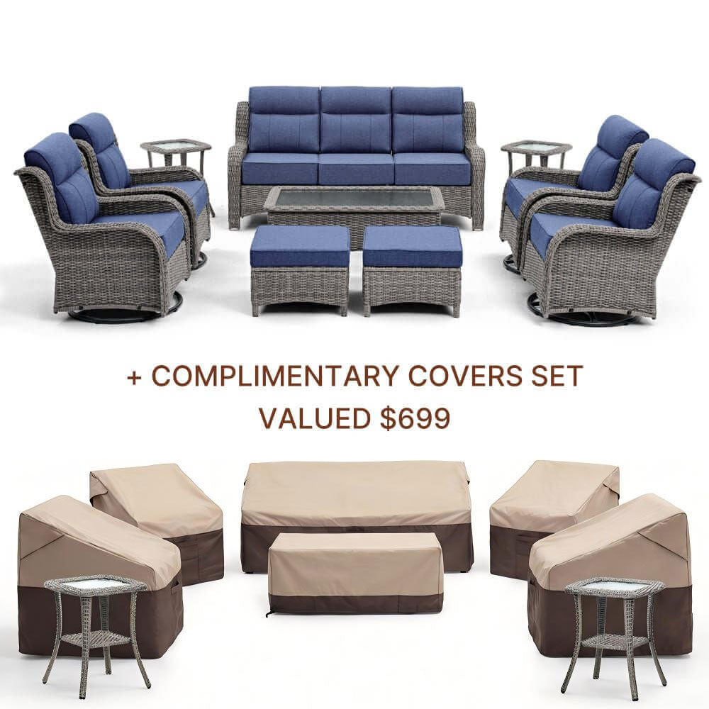 [Free Covers] TARN Patio Furniture 10-piece Wicker Sofa Set