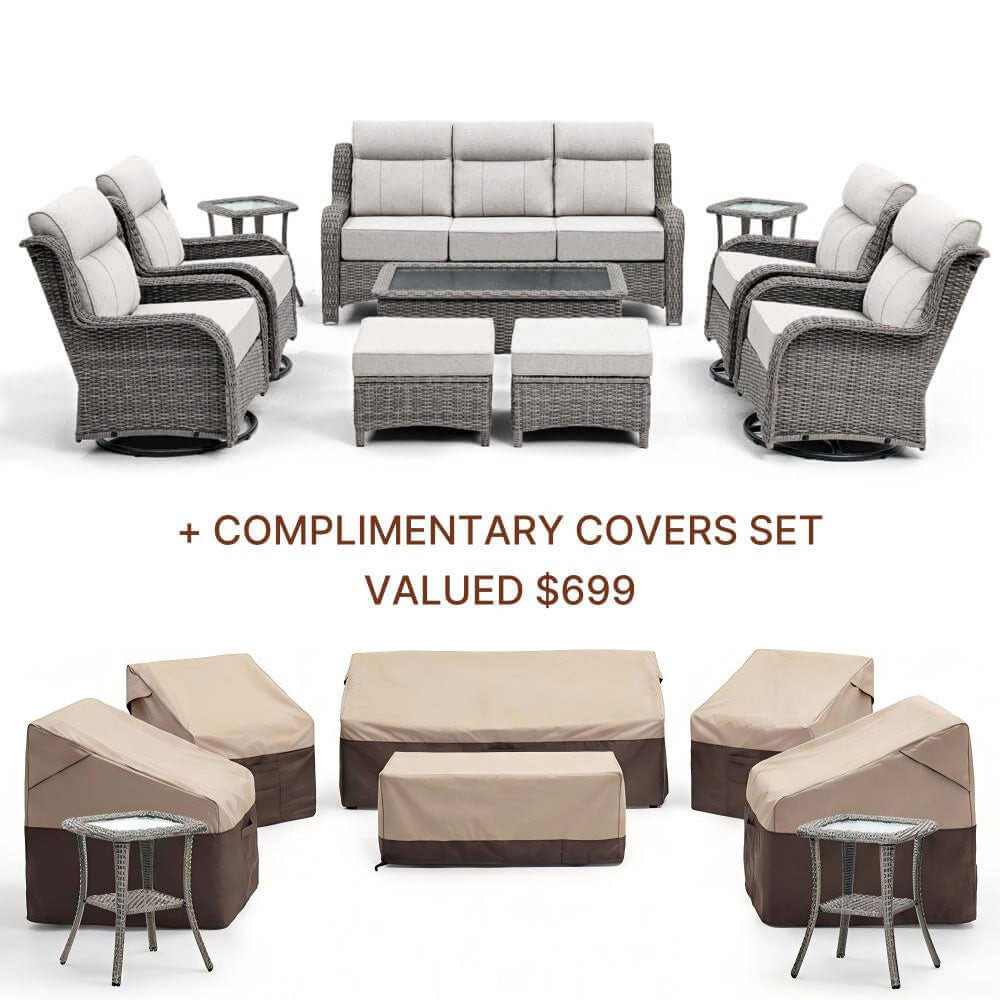 [Free Covers] TARN Patio Furniture 10-piece Wicker Sofa Set