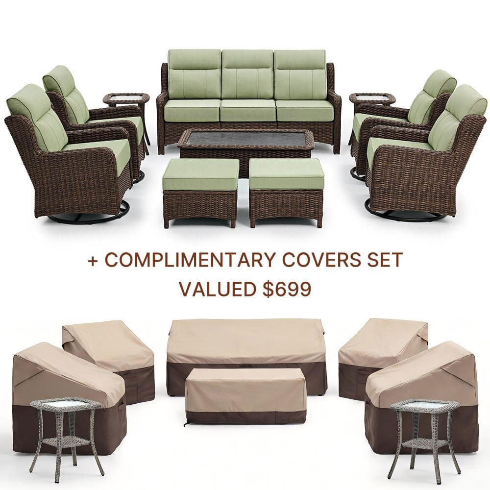[Free Covers] LOAM Patio Furniture 10-piece Wicker Sofa Set