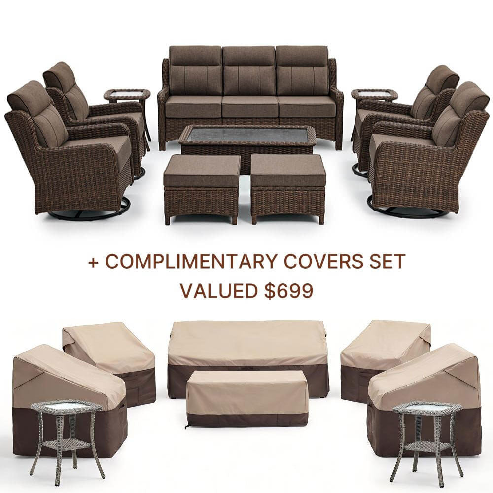 [Free Covers] LOAM Patio Furniture 10-piece Wicker Sofa Set
