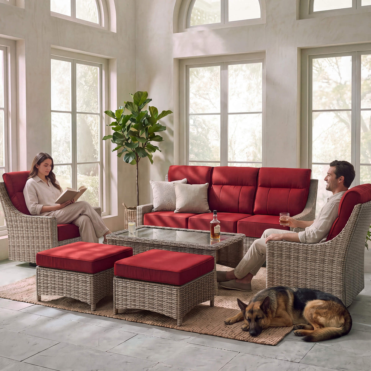 NEVE Outdoor Light Gray Wicker Sofa And Swivel Glider Chair Set