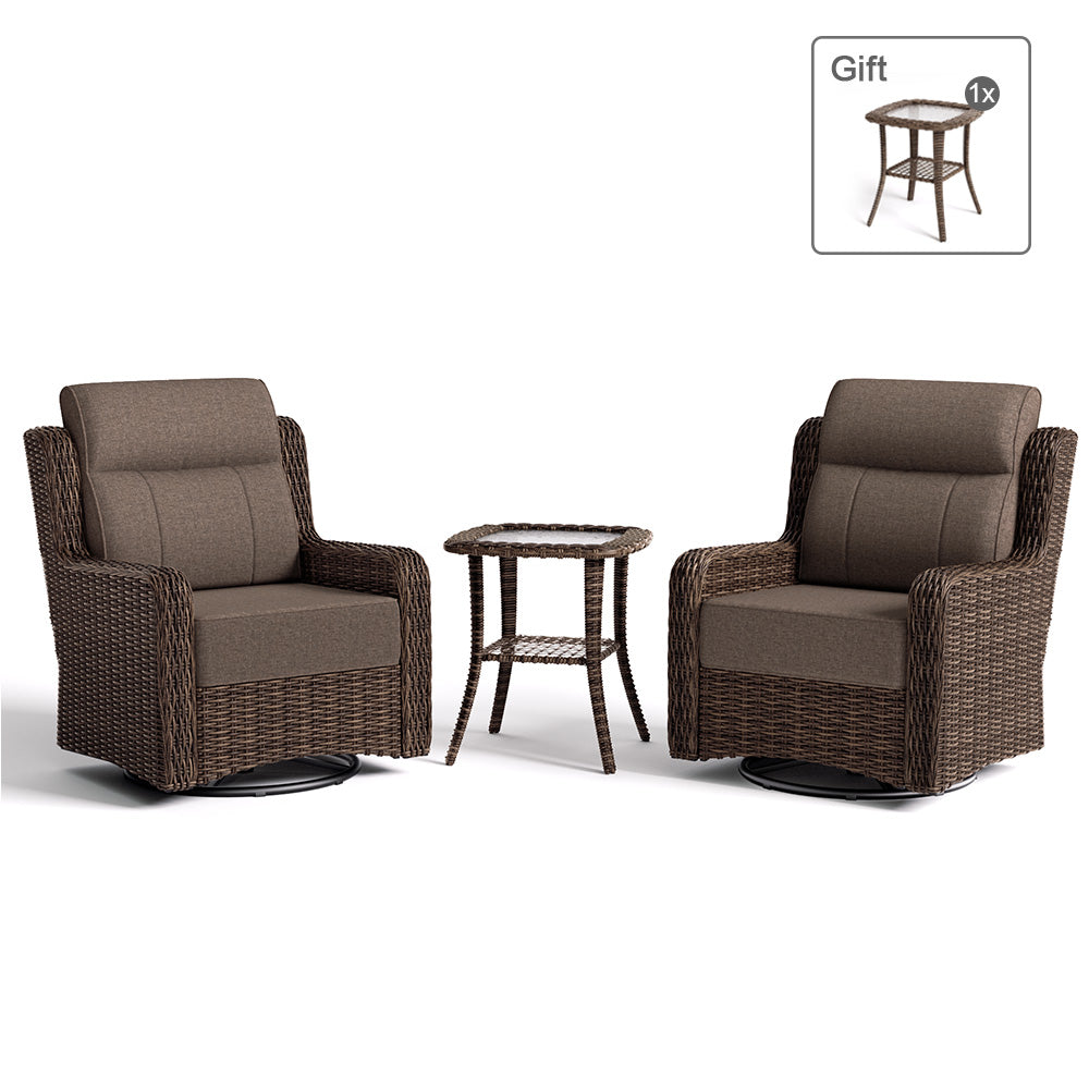 LOAM Outdoor Wicker Swivel Glider Chairs with Side Table