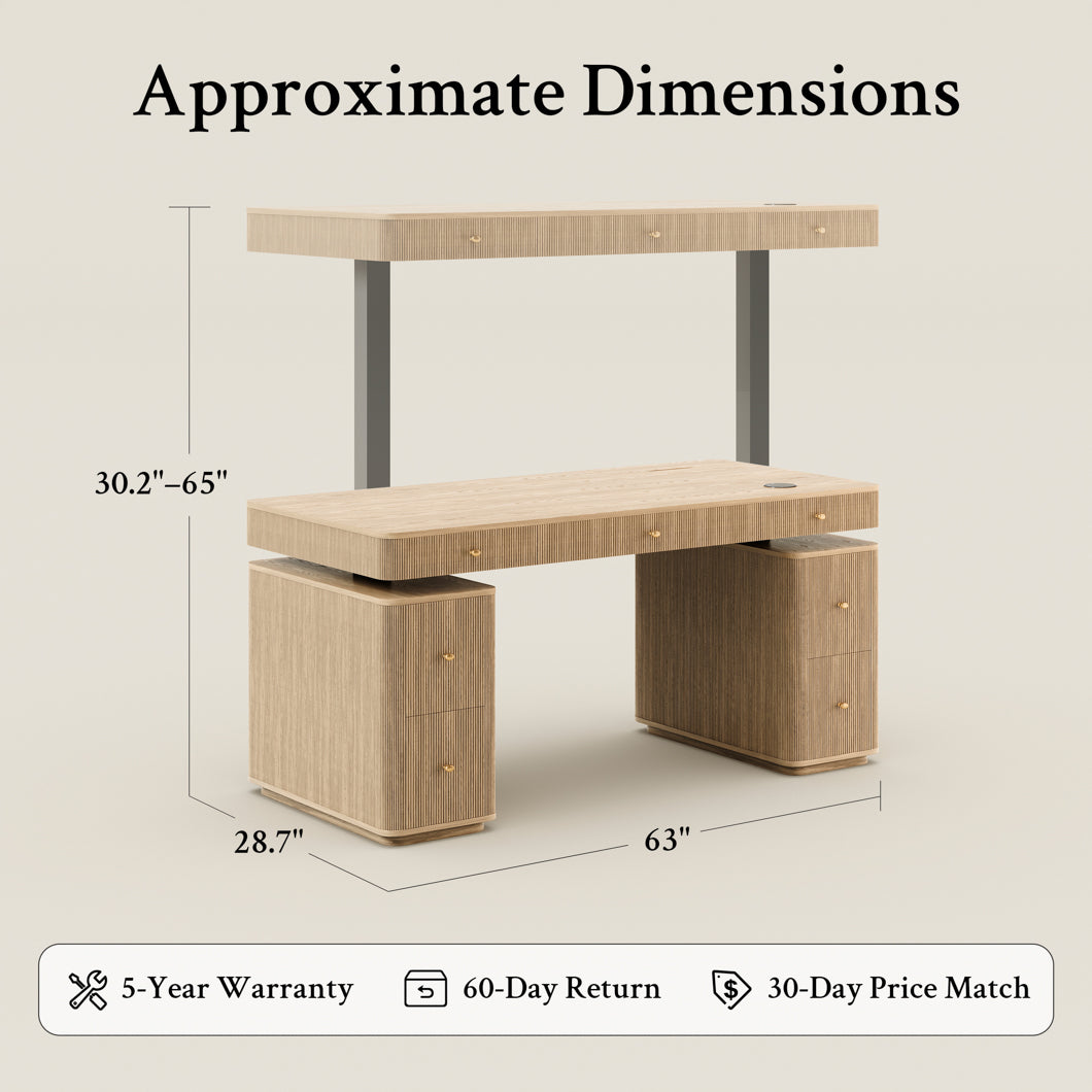 Electric Standing Oak Veneer 63" Desk