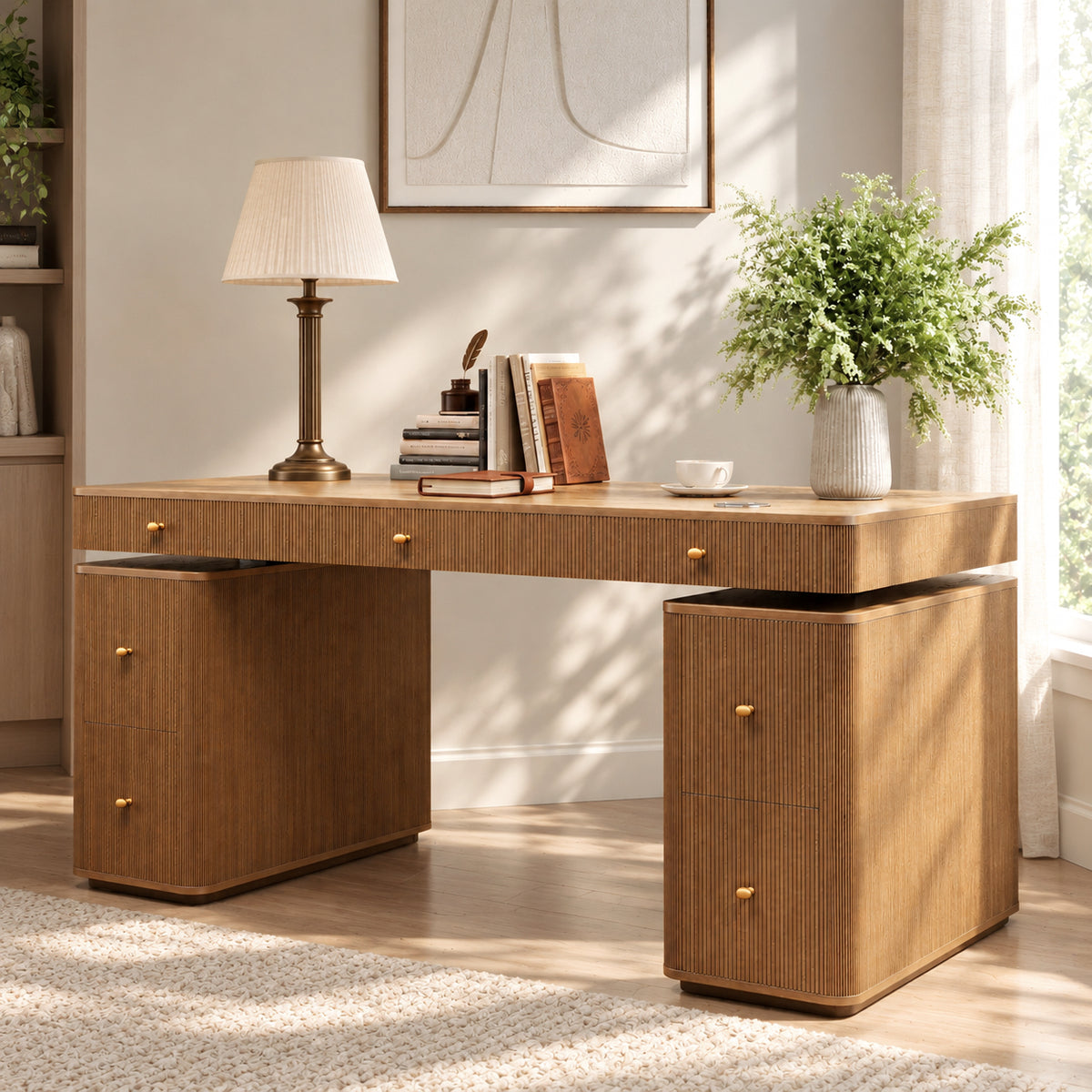 Electric Standing Oak Veneer 63" Desk