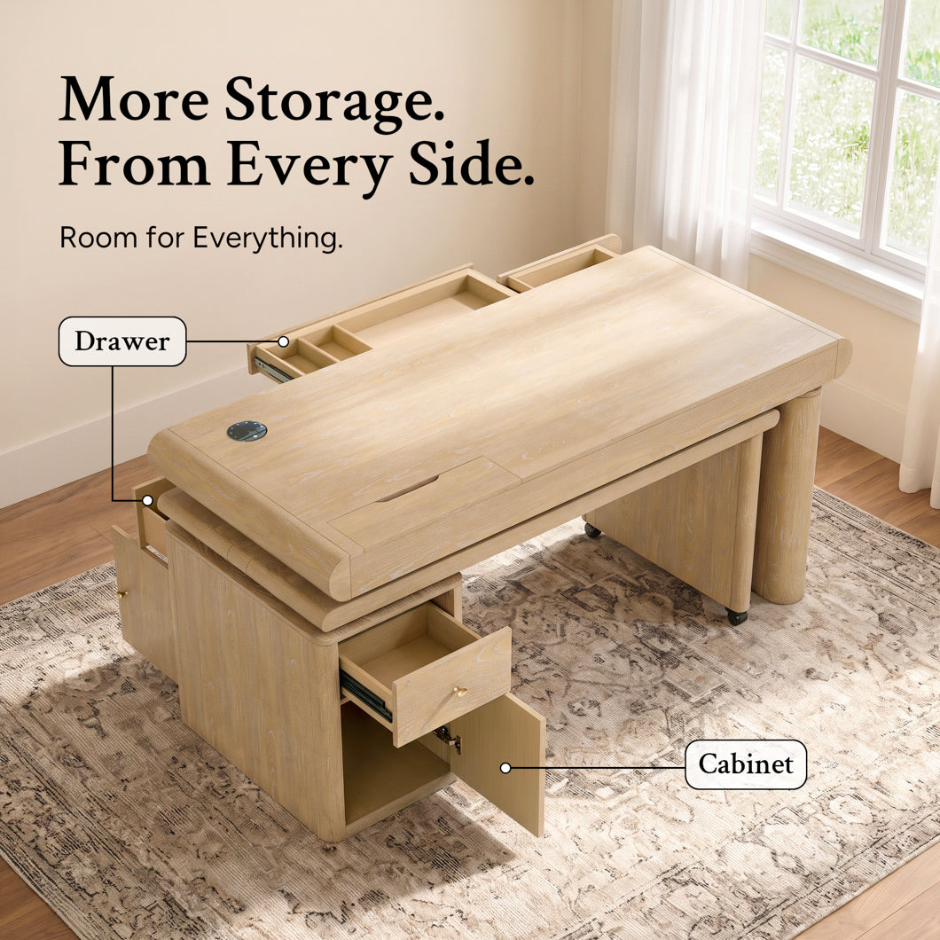 Electric Standing Oak Veneer 63" Desk