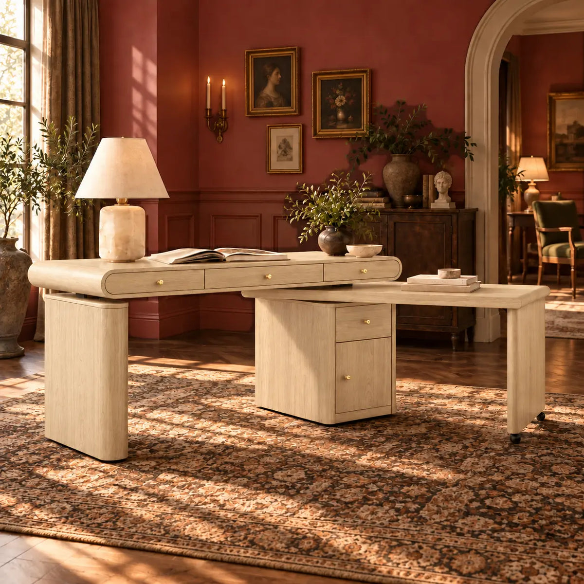 Swivel Electric Standing Oak Veneer 63" Desk with Extension