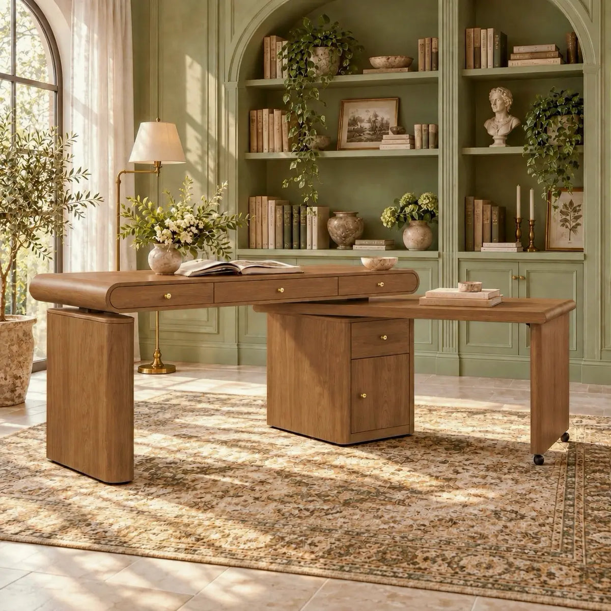 Swivel Electric Standing Oak Veneer 63" Desk with Extension