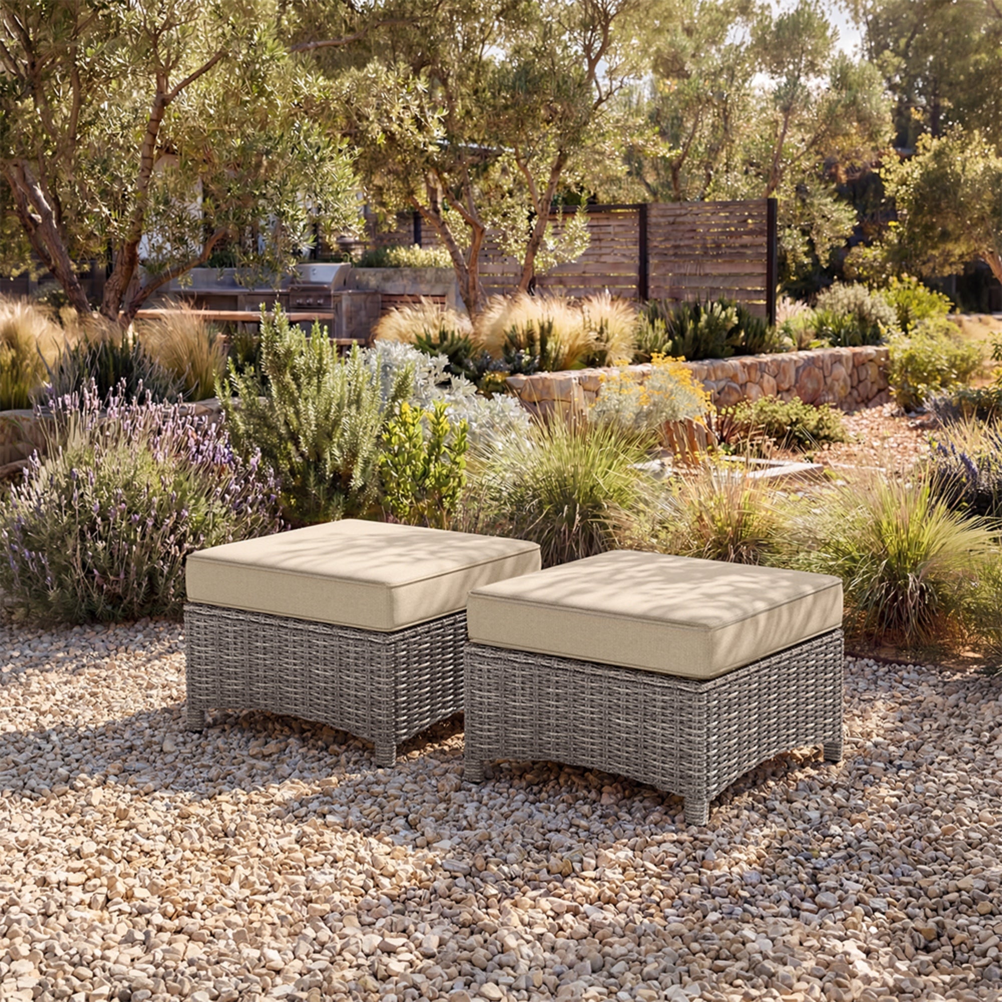 NEVE Outdoor Wicker Square Ottomans