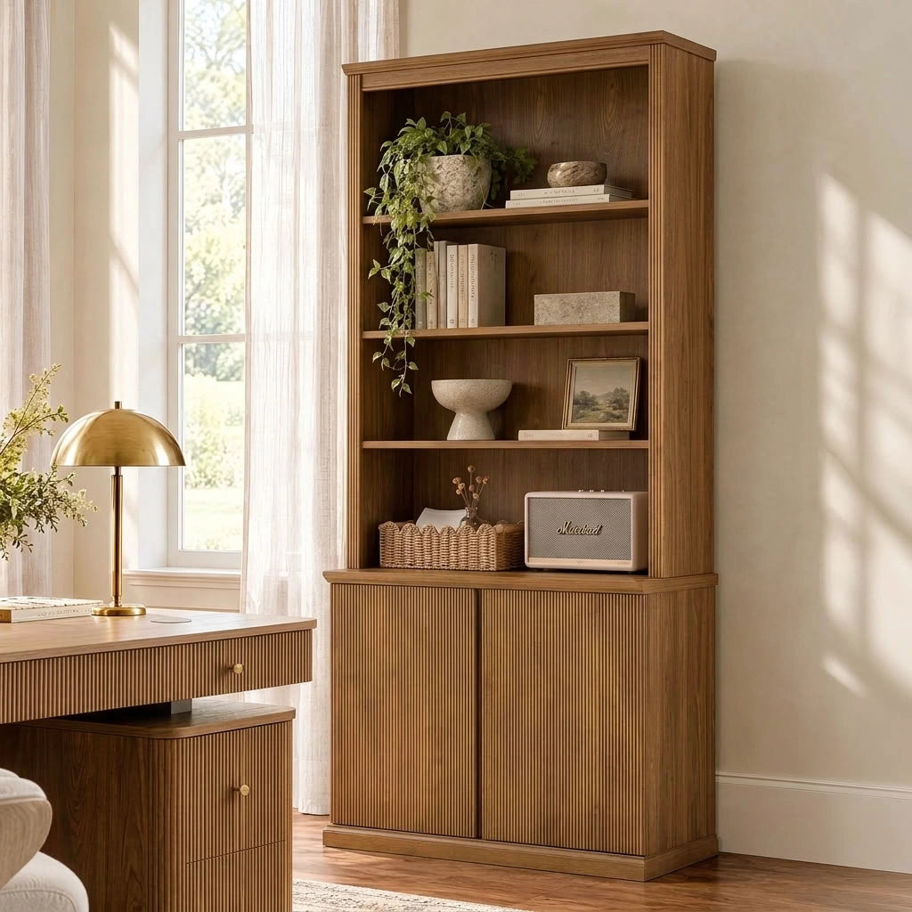 Reeded 36" Storage Shelf with Cabinet