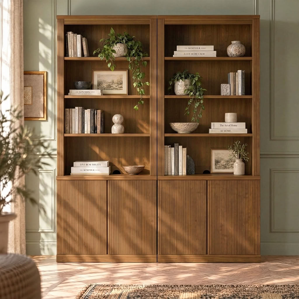 Reeded 72" Bookcase with Storage Wall Suite