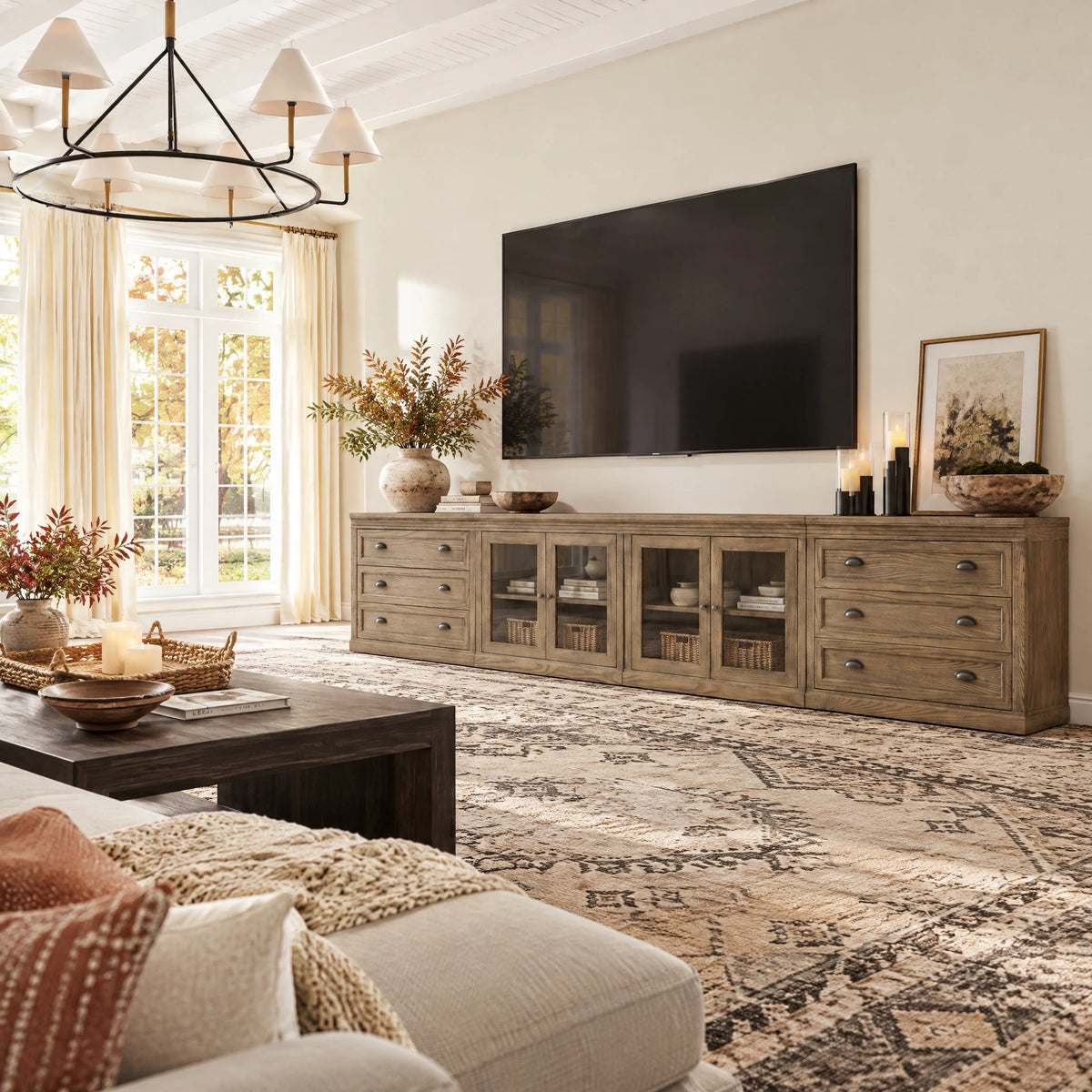 Linden 140" Media Console with Glass Doors