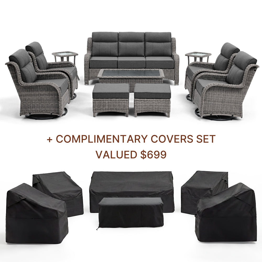 TARN Outdoor Dark Gray Wicker Sofa And Swivel Glider Chair Set