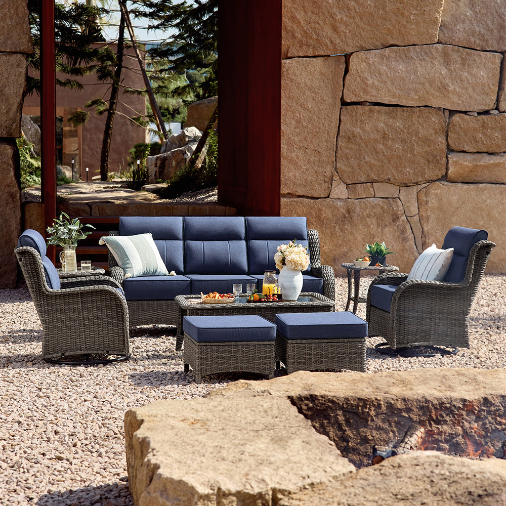 TARN Outdoor Wicker Swivel Glider Chairs with Ottomans