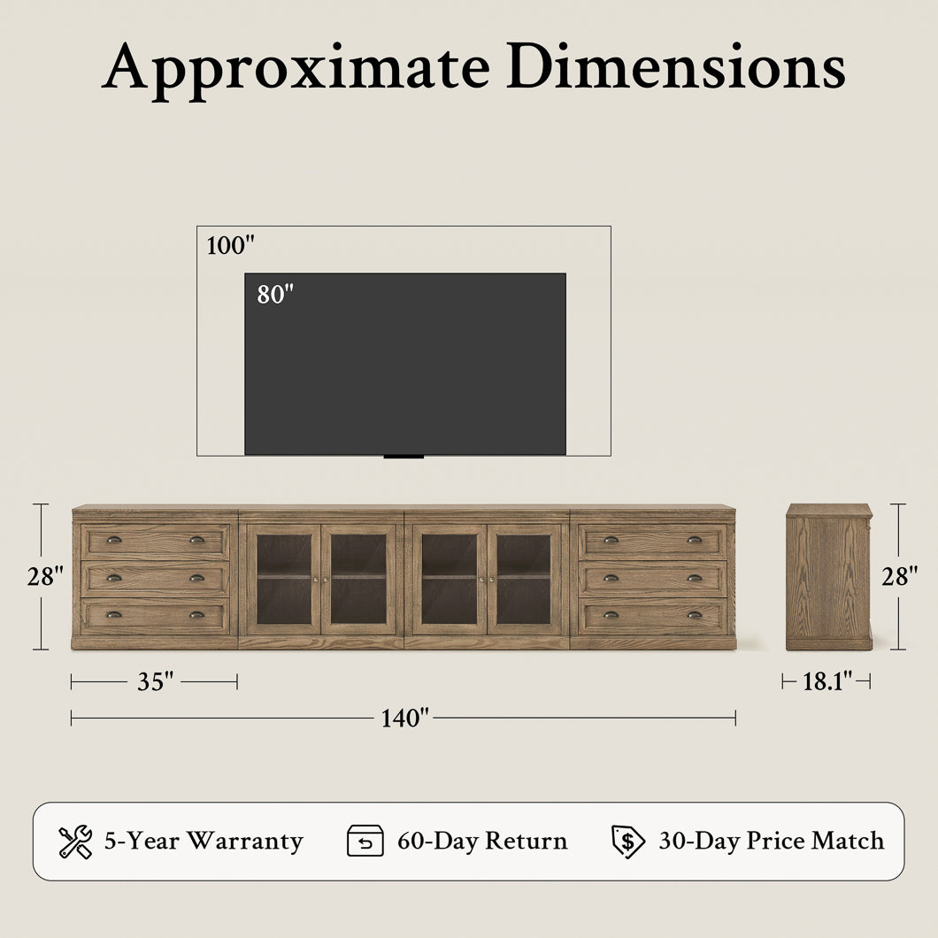 Linden 140" Media Console with Glass Doors