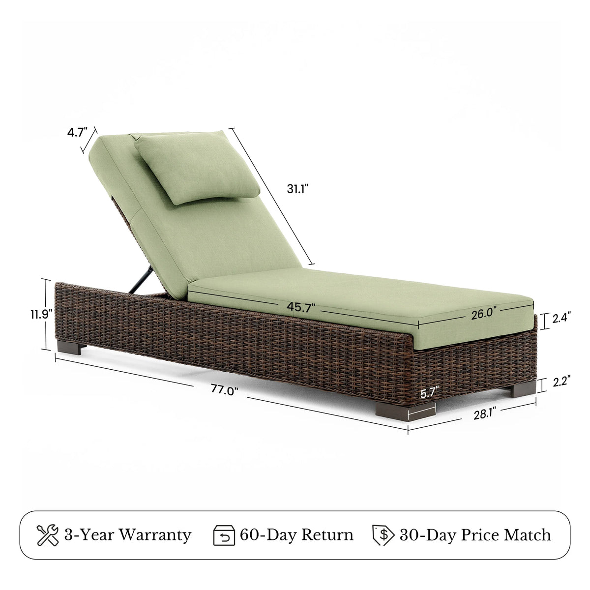 LOAM Outdoor Wicker Adjustable Chaise Lounge with Optional Cover & C-Shaped Side Table