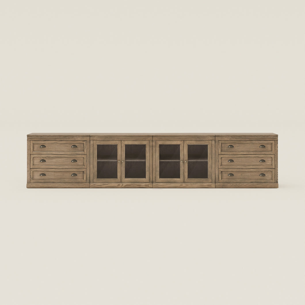 Linden 140" Media Console with Glass Doors