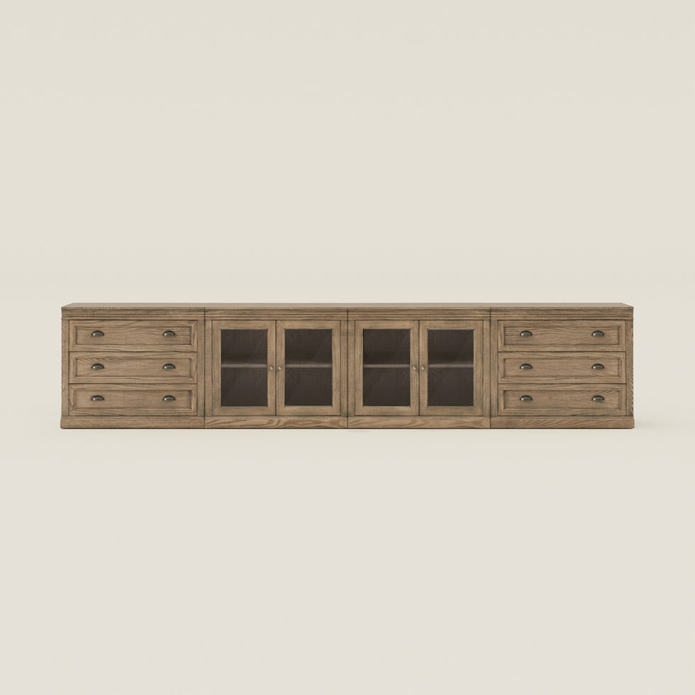 Linden 140" Media Console with Glass Doors