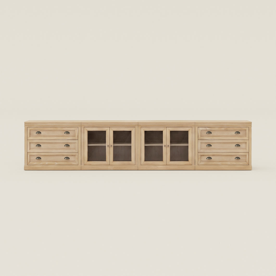 Linden 140" Media Console with Glass Doors