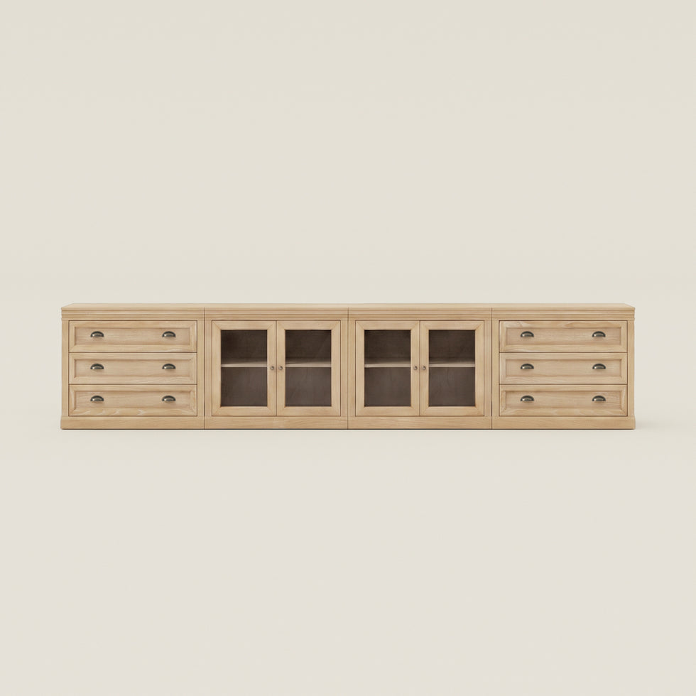 Linden 140" Media Console with Glass Doors