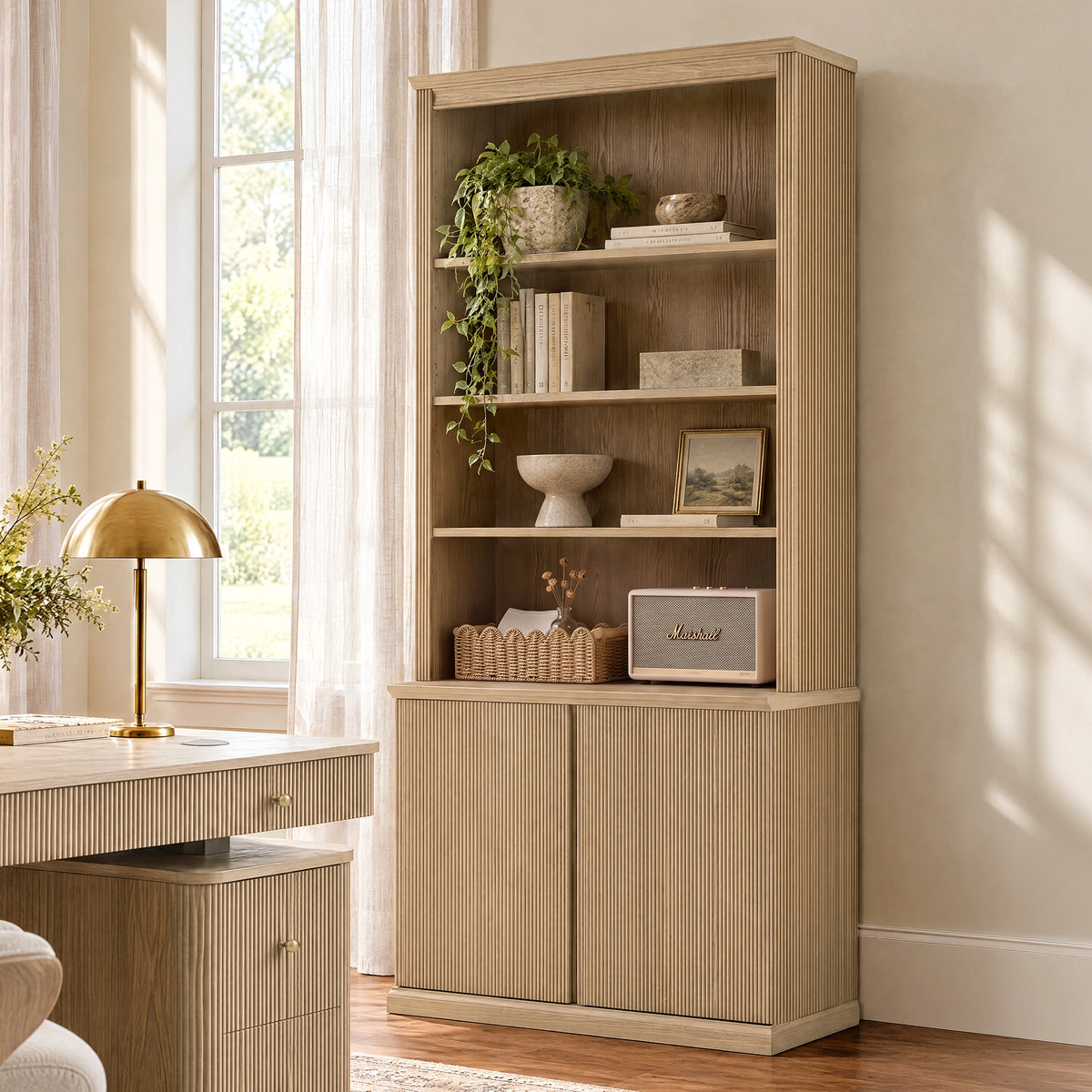 Reeded 36" Storage Shelf with Cabinet