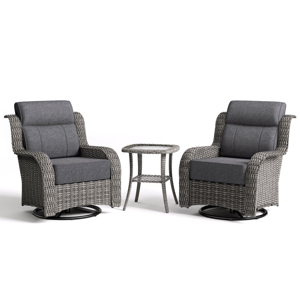 TARN Outdoor Wicker Swivel Glider Chairs with Side Table