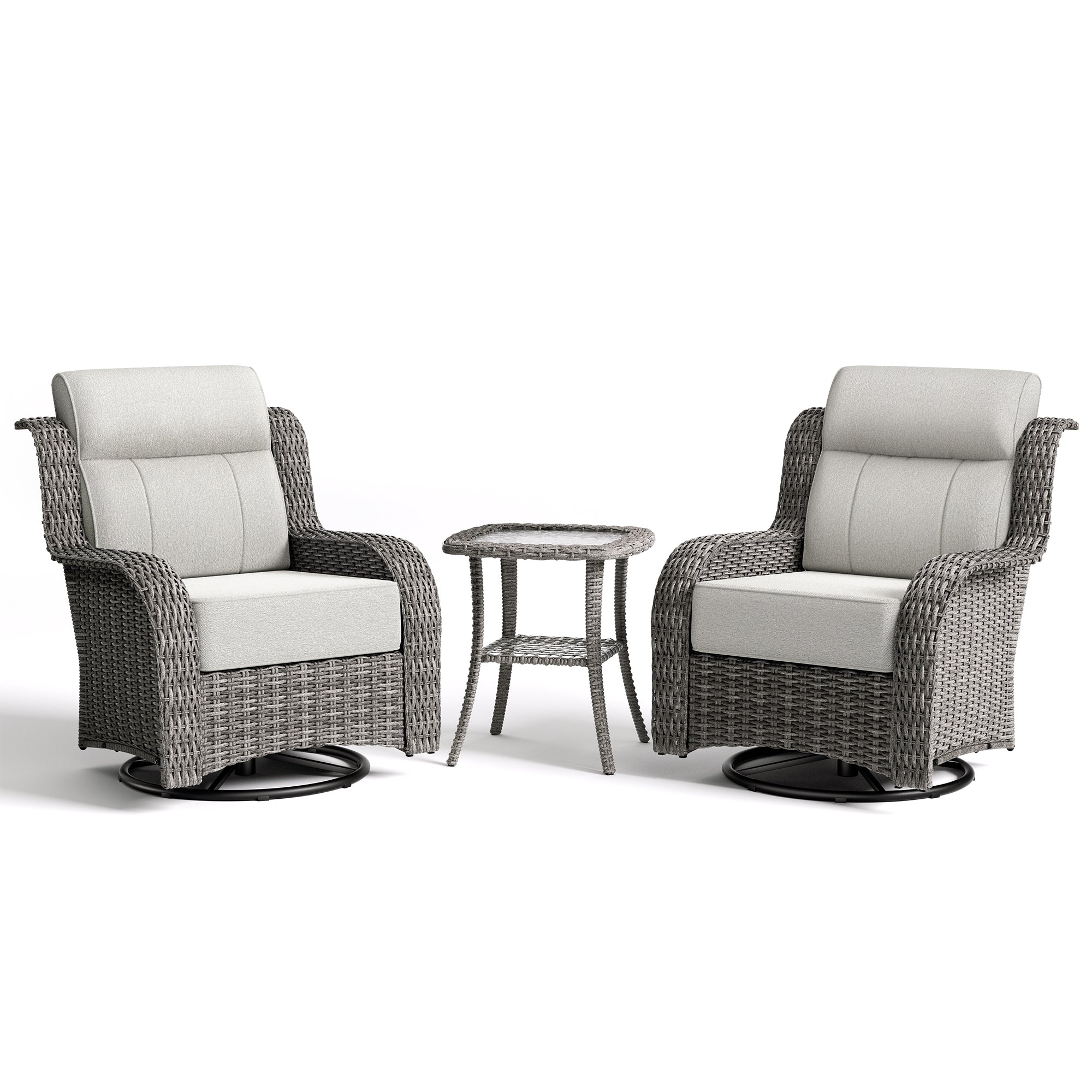 Outdoor Wicker Swivel Glider Chairs with Side Table