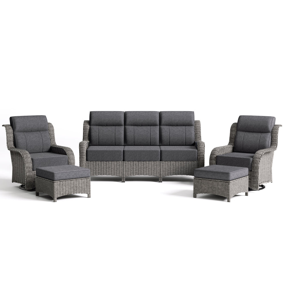 TARN Outdoor 5-Piece Wicker Sofa & Chairs Set With Ottomans