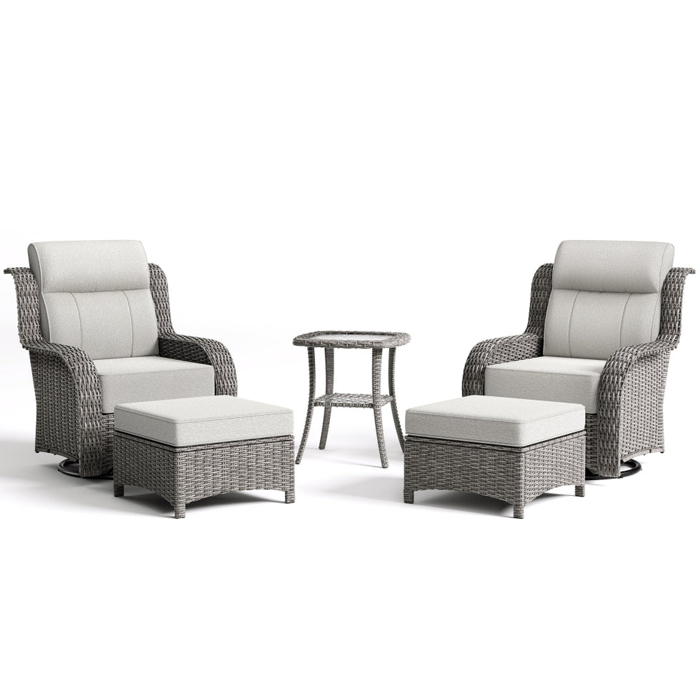 TARN Outdoor Dark Gray Wicker Sofa And Swivel Glider Chair Set - ReedStead