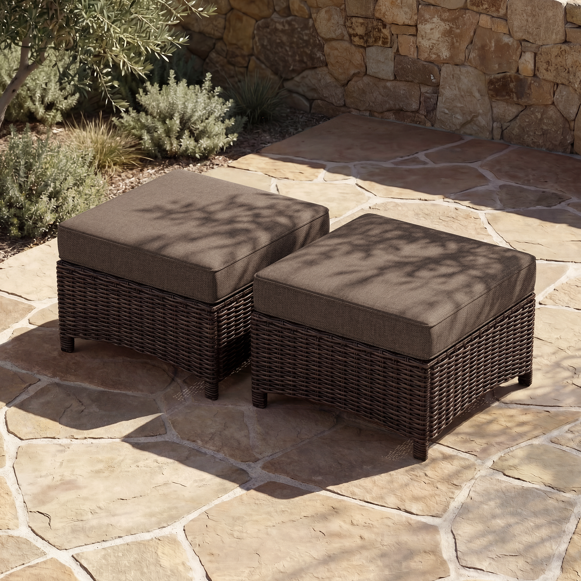 LOAM Outdoor Wicker Square Ottomans