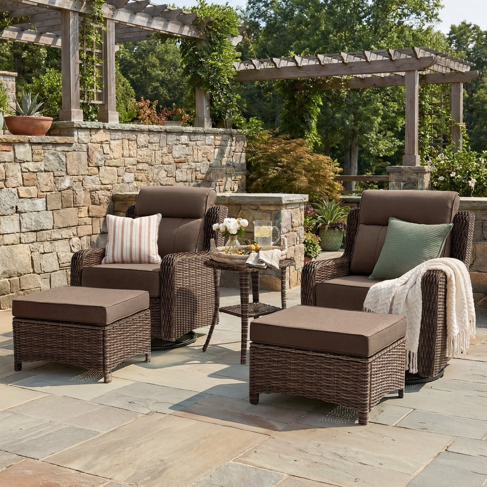 LOAM Outdoor Wicker Swivel Glider Chairs with Ottomans