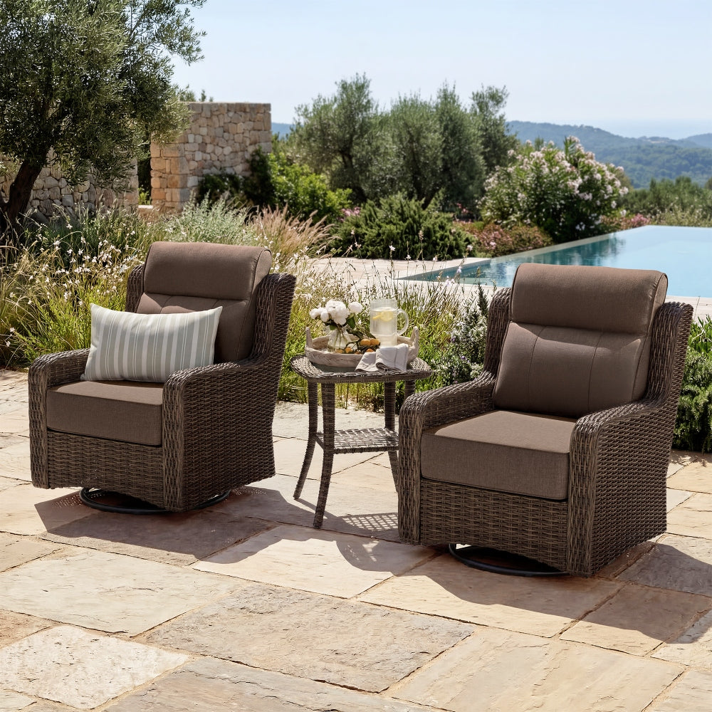 LOAM Outdoor Wicker Swivel Glider Chairs with Side Table