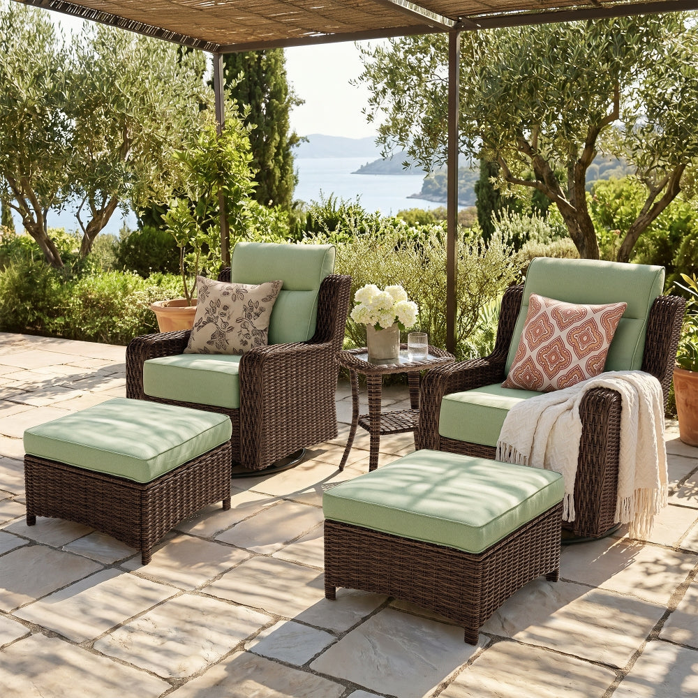 LOAM Outdoor Wicker Swivel Glider Chairs with Ottomans