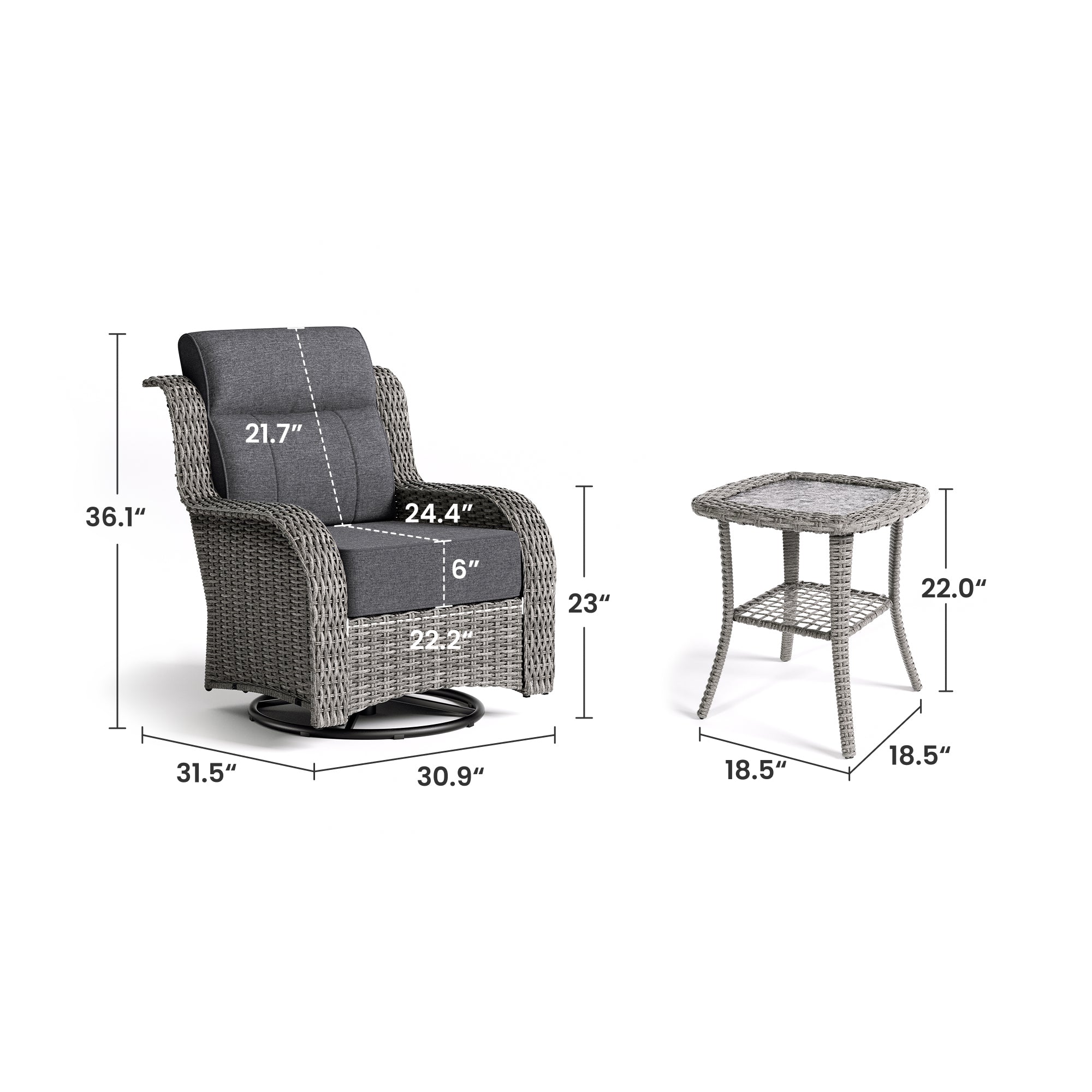 Outdoor Wicker Swivel Glider Chairs with Side Table