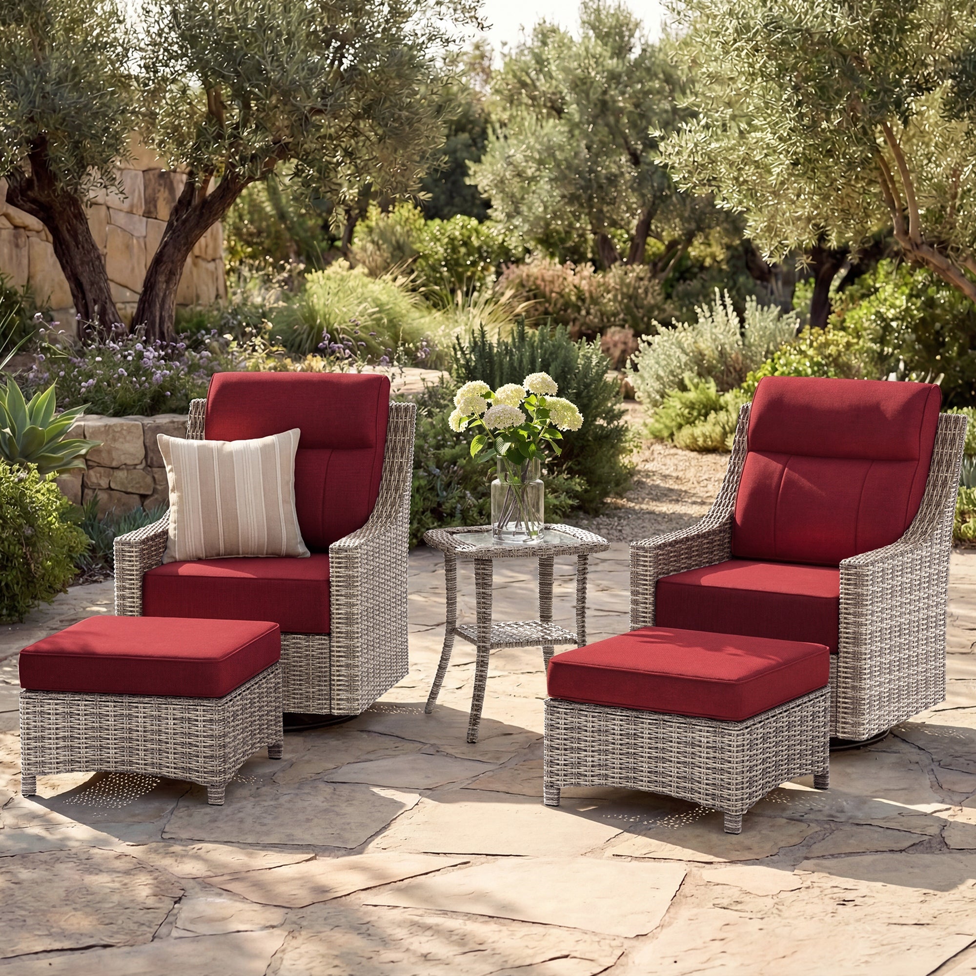NEVE Outdoor Wicker Swivel Glider Chairs with Ottomans