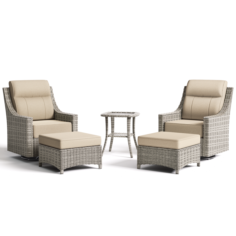 NEVE Outdoor Wicker Swivel Glider Chairs with Ottomans