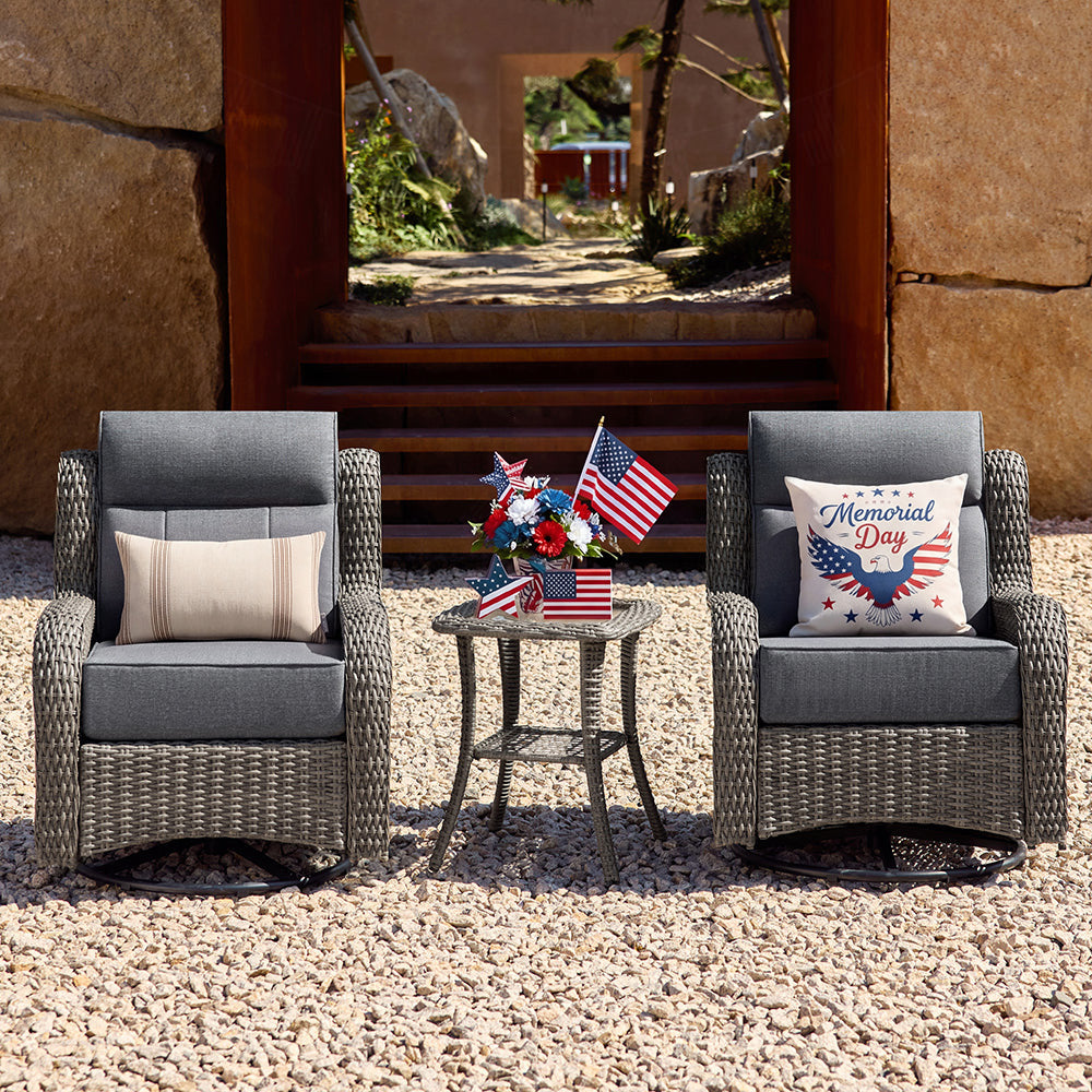 TARN Outdoor Wicker Swivel Glider Chairs with Side Table