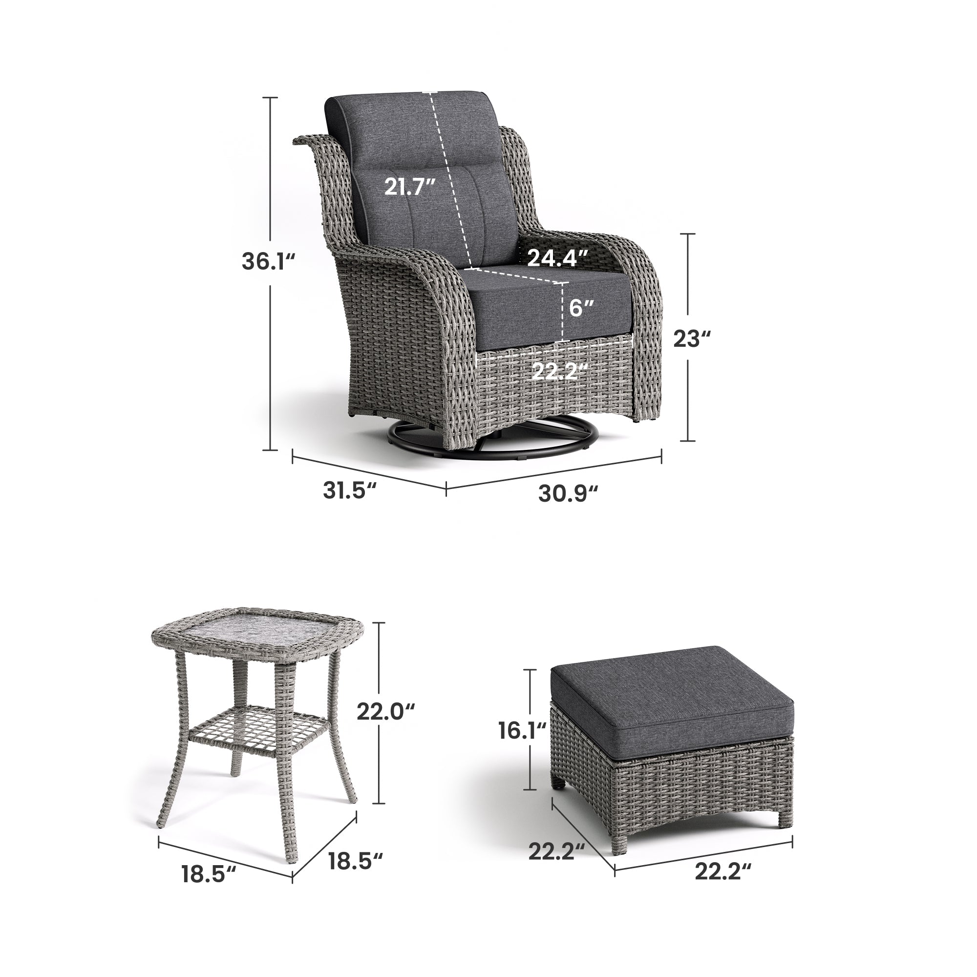 Outdoor Wicker Swivel Glider Chairs with Ottomans