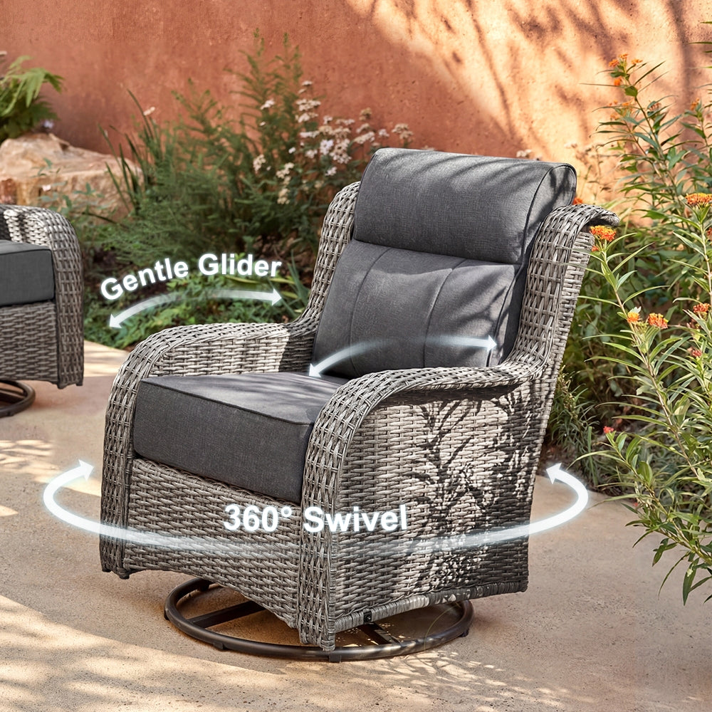 TARN Outdoor Wicker Sofa Set With Swivel Chairs