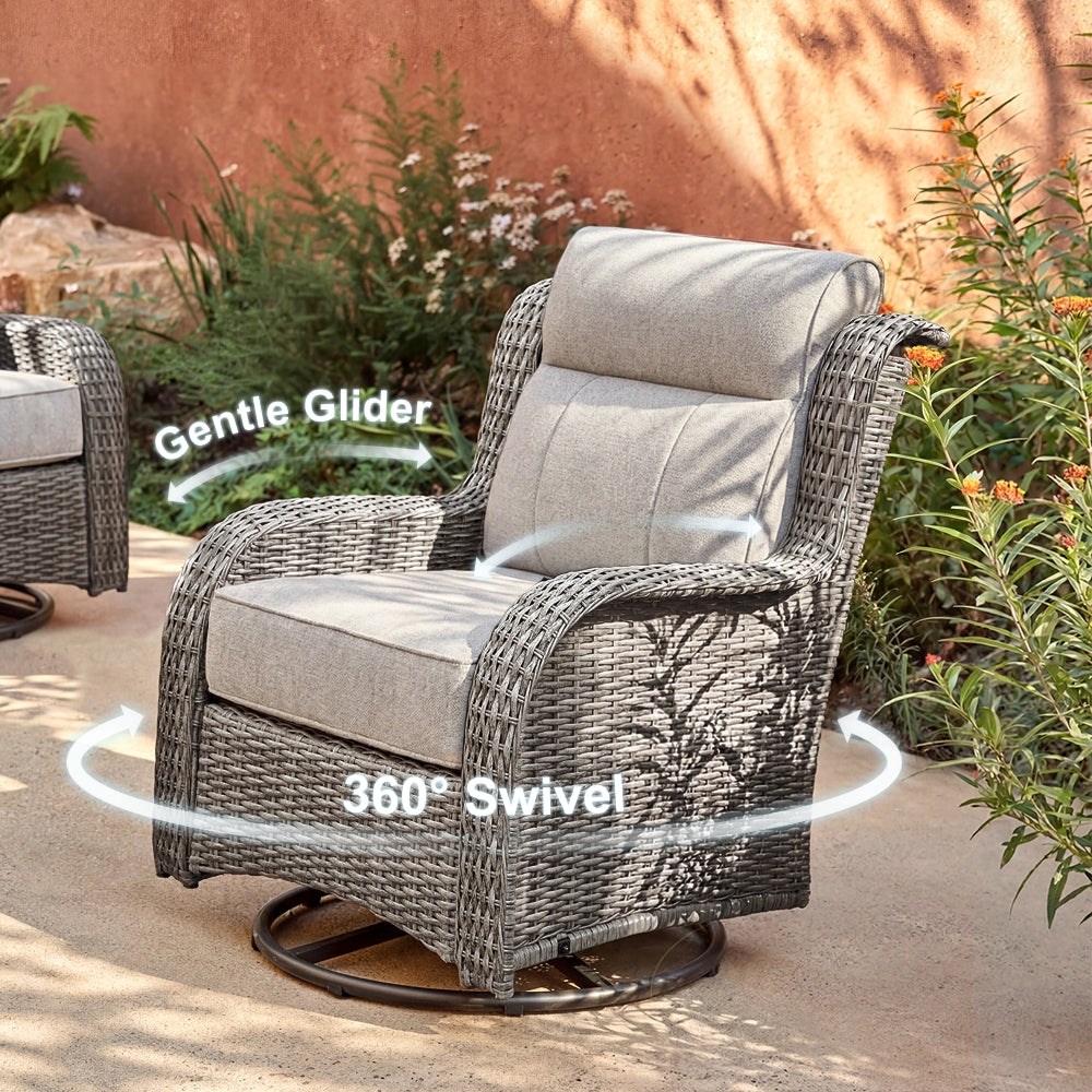 TARN Outdoor Wicker Sofa Set With Swivel Chairs