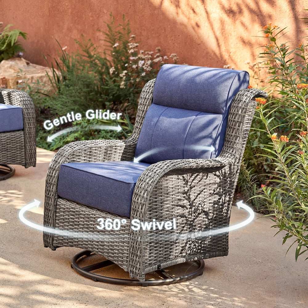TARN Outdoor Wicker Swivel Glider Chairs with Ottomans