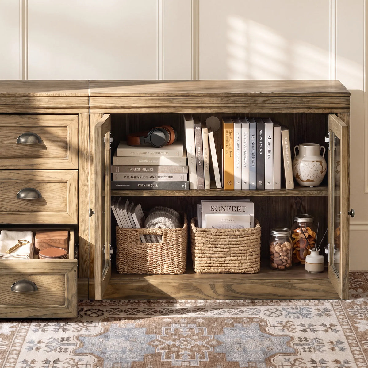 Linden 140" Media Console with Glass Doors