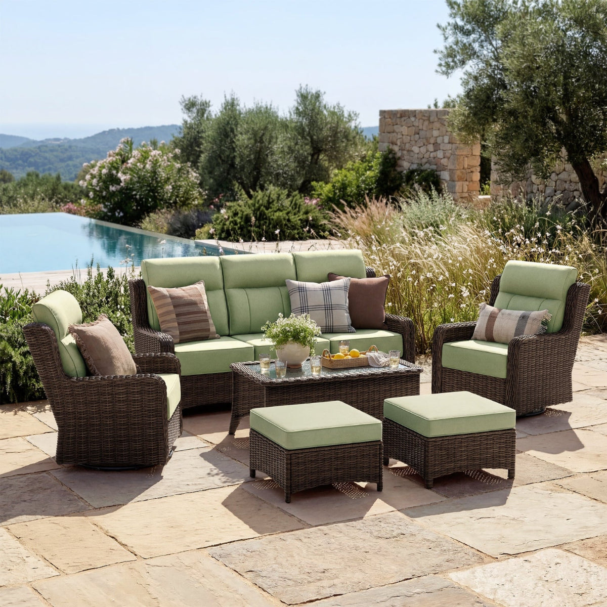 LOAM Outdoor Wicker 6 Piece Sofa Set With Coffee Table