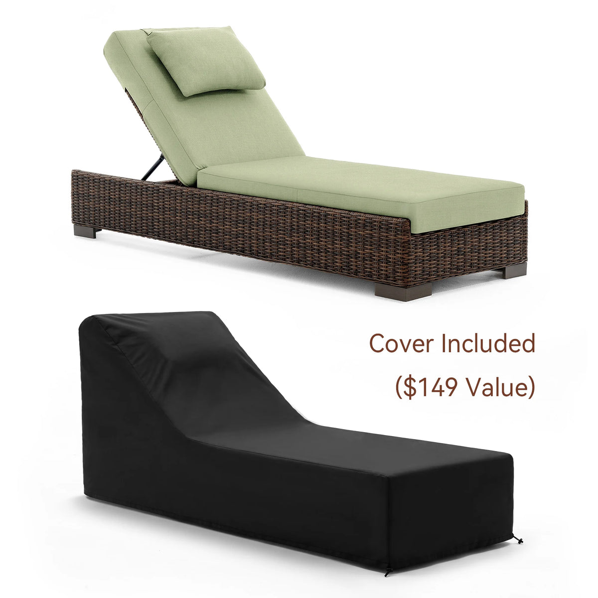 LOAM Outdoor Wicker Adjustable Chaise Lounge with Optional Cover & C-Shaped Side Table